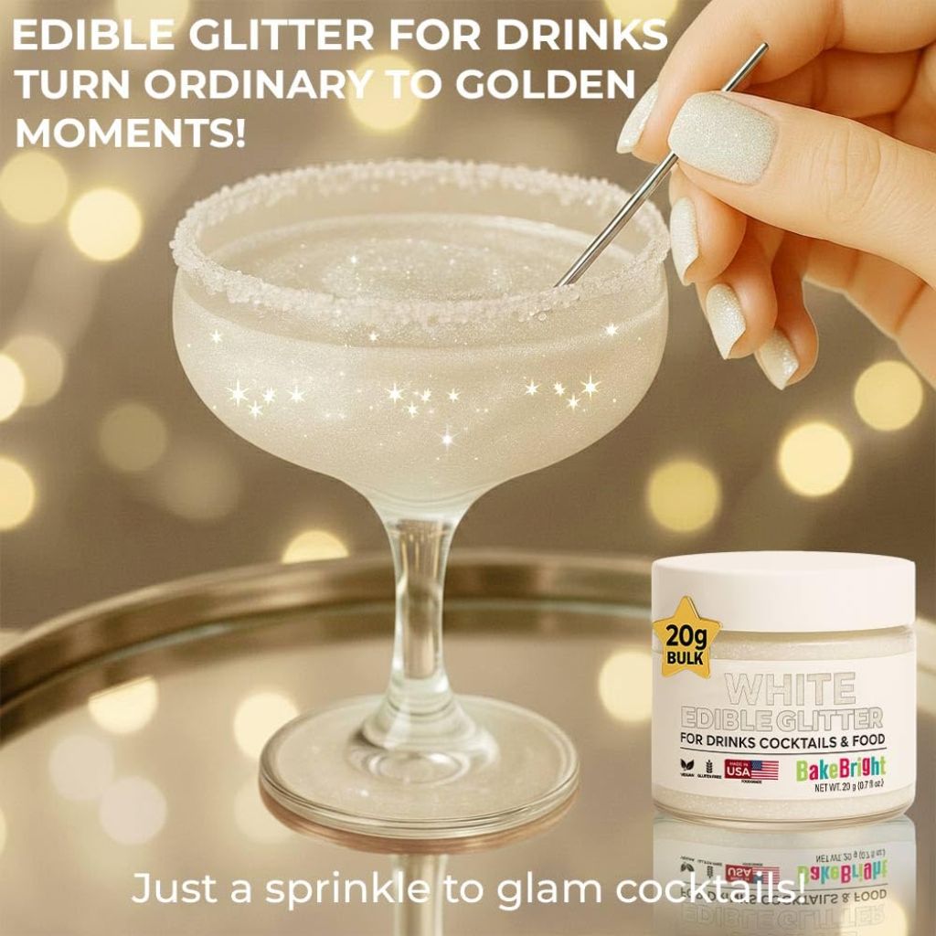 Bulk 20g White Edible Glitter for Drinks
