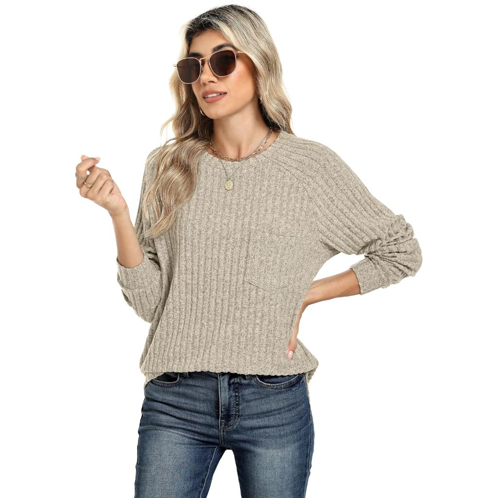 Motarto Lightweight Sweaters for Women Tunic Ribbed Tops Pull Over Casual Long Sleeve Shirts Plus Size Top for Daily Wear