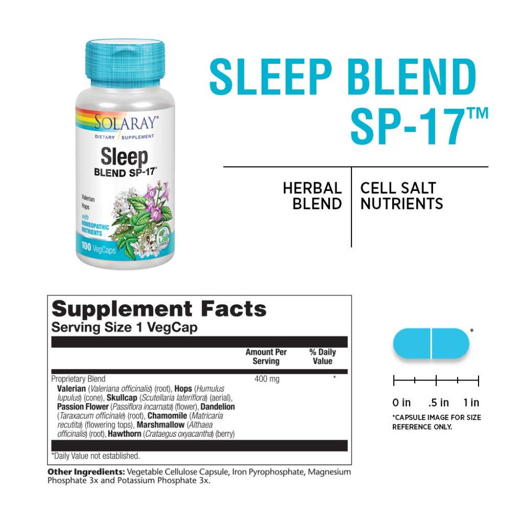 Solaray Sleep Blend SP-17 | Herbal Blend w/Cell Salt Nutrients | 100 Capsules