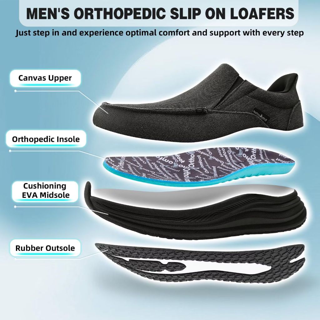 OrthoComfoot Men's Orthopedic High Arch Walking Shoes - Black, Size 9.5