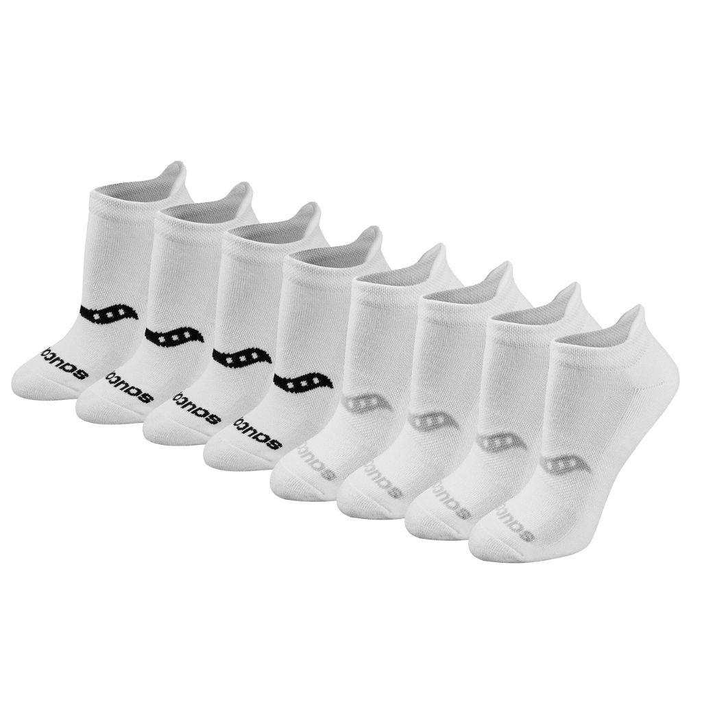 Saucony Women's RunDry Performance Heel Tab Athletic Socks, Basic White (8 Pairs), Small