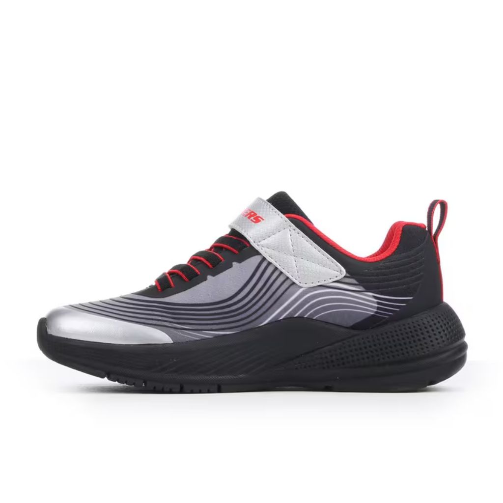 SZ 3.5, Skechers Kids Boys Microspec Advance - Revconix Sneaker, Black/Silver