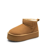 DREAM PAIRS Platform Mini Boots for Women Suede Genuine Leather, Classic Winter Ankle Snow Boots with Memory Foam Insole Lightweight Anti-Slip Outsole FuzzyClassic,Size 9,Chestnut,SDSB2427W