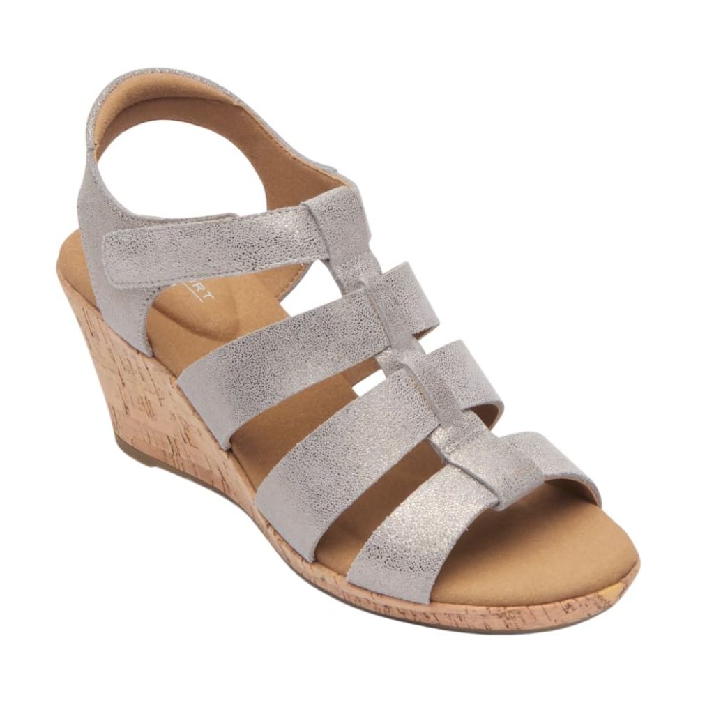 SZ 9.5, Rockport Women's Briah New Gladiator, Taupe Metallic Leather