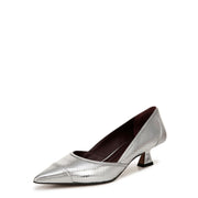 Franco Sarto Womens Darcy Pointed Toe Kitten Heel Pumps Pump, Silver Snake Metallic - size 6W