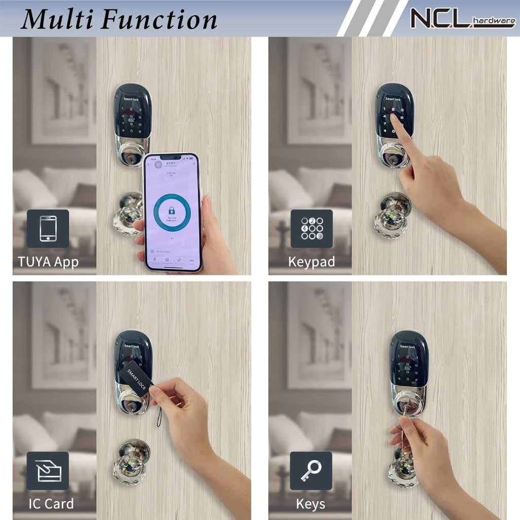 Smart Digital Front Door Lock Set with Code Door Knob with Keypad, Silver with Crystal Knob