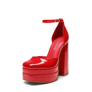 DREAM PAIRS Women’s High Chunky Platform Heels, Red - Size 9.5