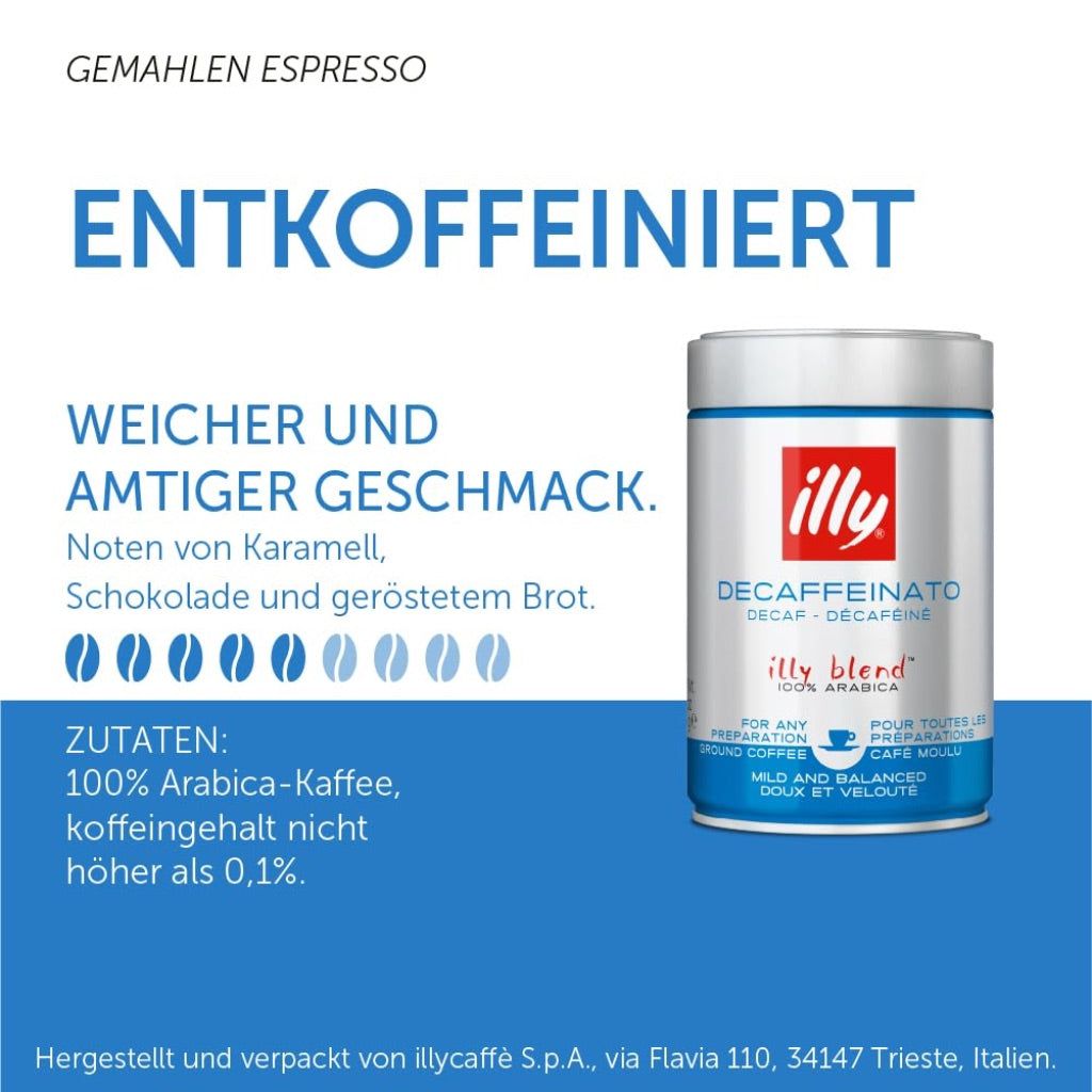 Illy Ground Coffee Classico Decaf Espresso Roast, 100% Arabica – 8.8 Ounce