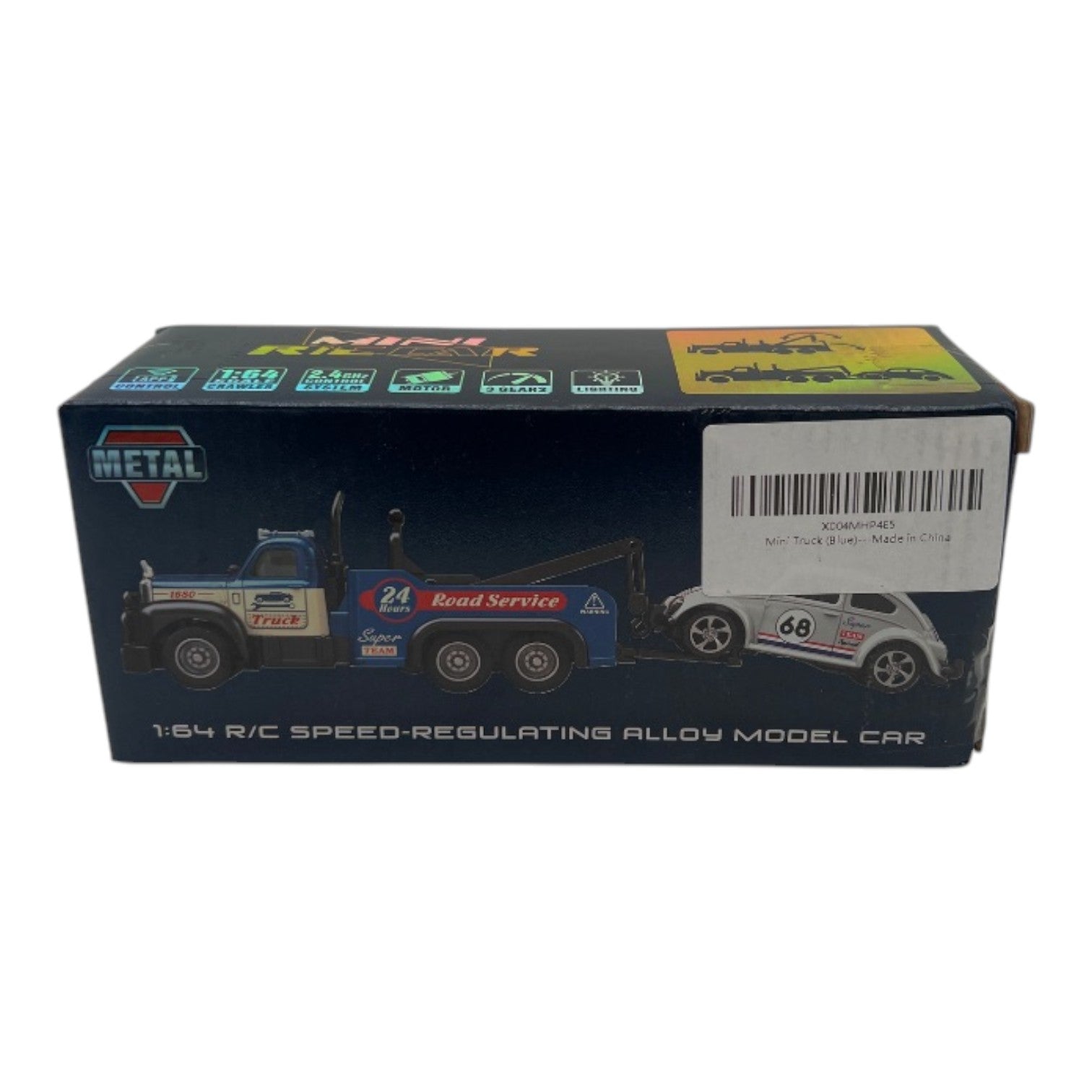 ADTHLIER Mini RC Truck, 1/64 Scale Tow Truck Toy Remote Control Car with Lights, Mini Alloy Monster Trucks, 2.4GHz Remote & APP Control, Adjustable Speed & Steering (Blue)