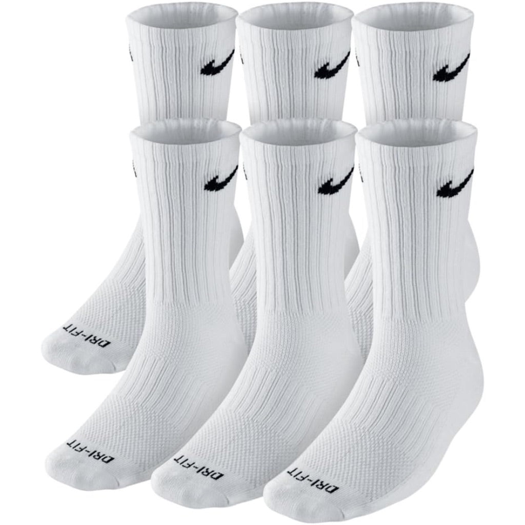 Nike Unisex Adult Everyday Plus Dri-Fit Cushion Crew Training Socks (6 Pair) - White, Large