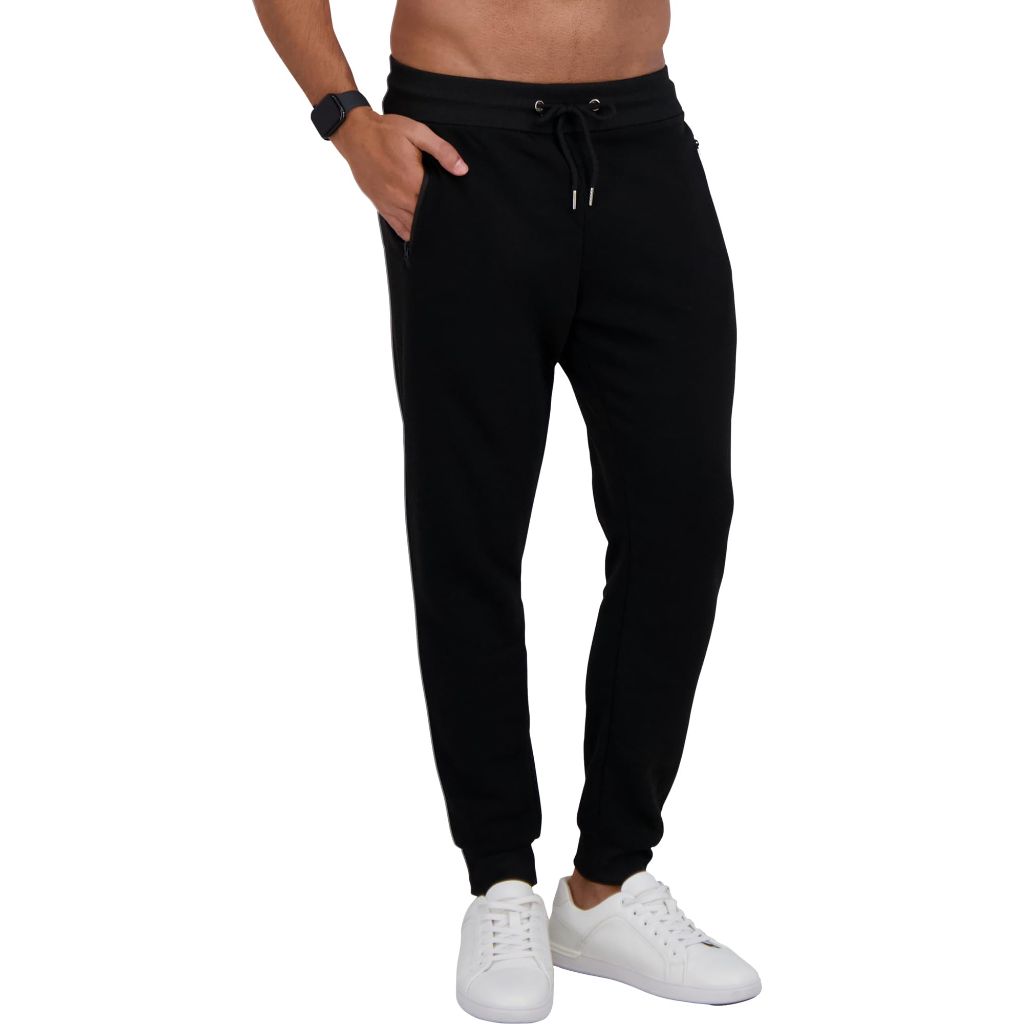 SZ XL, CROWN VOGUE Fleece Mens Joggers with Pockets - Black