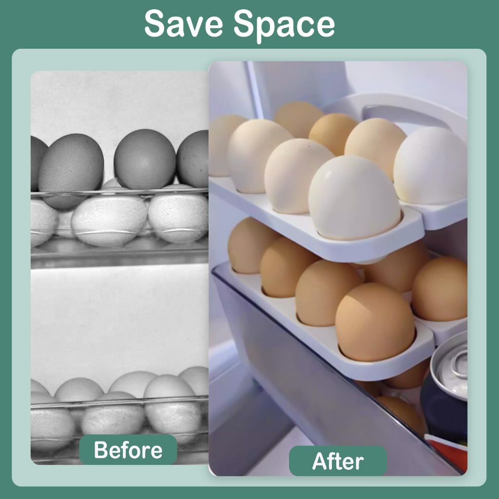 Egg Organizer Tray, Space-Saving Refrigerator Egg Storage Rack, Holds Up to 24 Eggs, Ideal for Fridge, Kitchen, Cabinets, and Dining Table