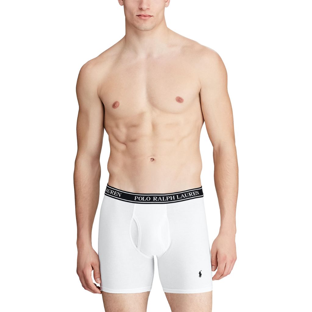 POLO RALPH LAUREN Men's Stretch Classic Fit Boxer Briefs, 3-Pack, White/Polo Black & Blue Saturn, X-Large