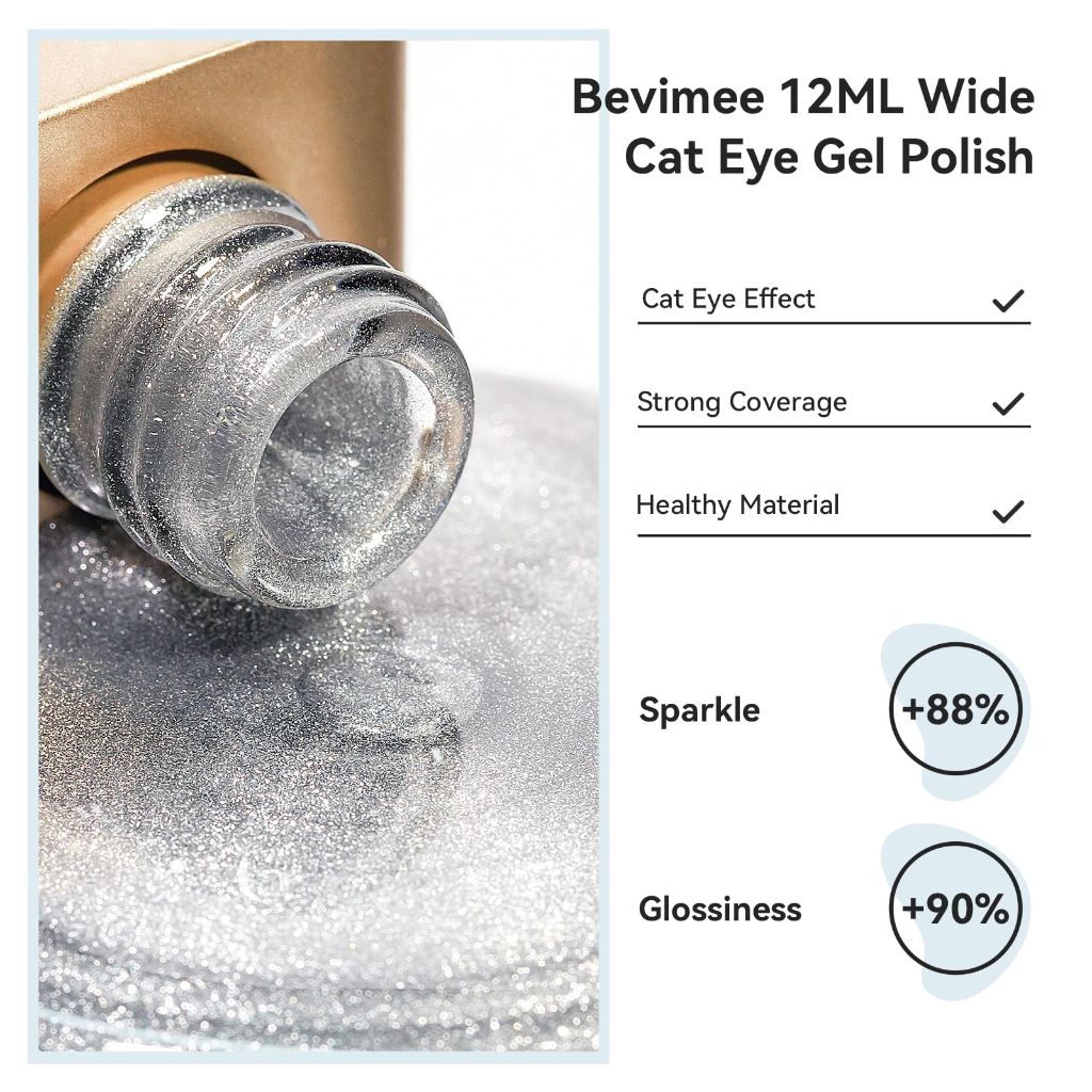 Bevimee Cat Eye Gel Nail Polish, Silver Glitter Magnetic, 12ML