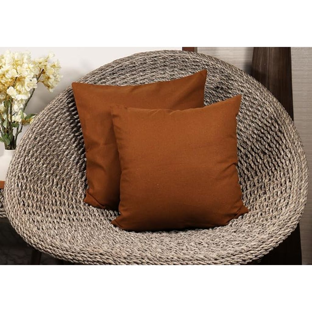 PurpleEssences Cotton Throw Pillow Covers - Rust, 18x18 Inch (2 Covers)