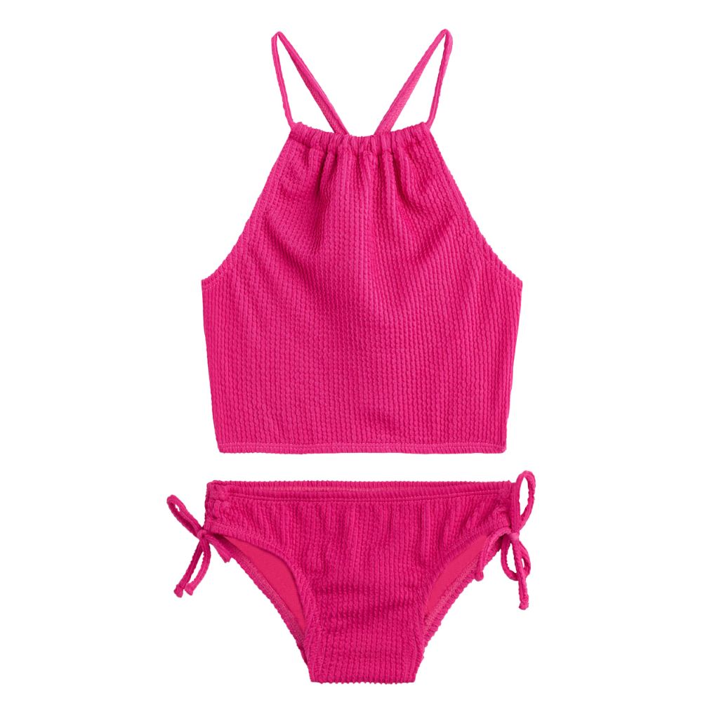 SZ 8, Kanu Surf Girls, Daisy UPF 50 Beach Sport Halter Tankini 2-Piece Swimsuit | Popcorn Solid Pink