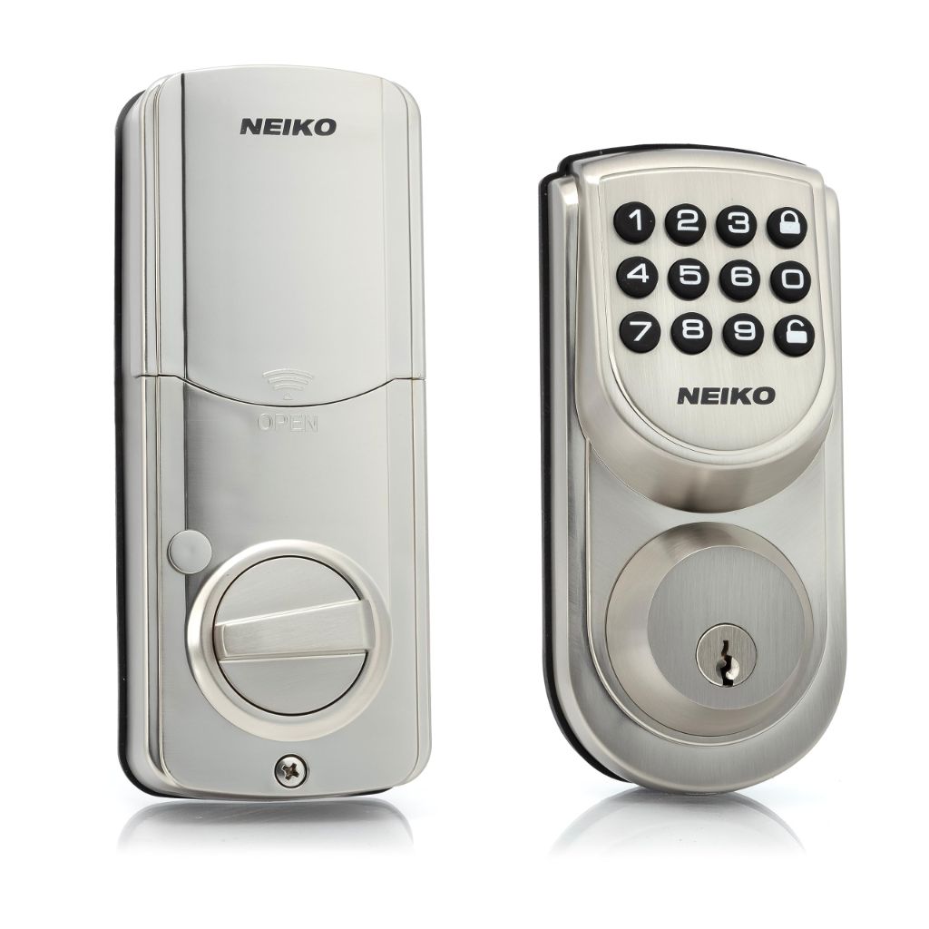 Neiko 52909A Keyless Electronic Deadbolt Door Lock, Brushed Silver, Battery Powered, Keypad Entry, Auto Locking, 2 Keys Included