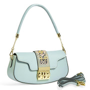 ZHIYONG Clutch Tote Handbags, Genuine Leather Hand Carved Painted  (Glacial Blue)
