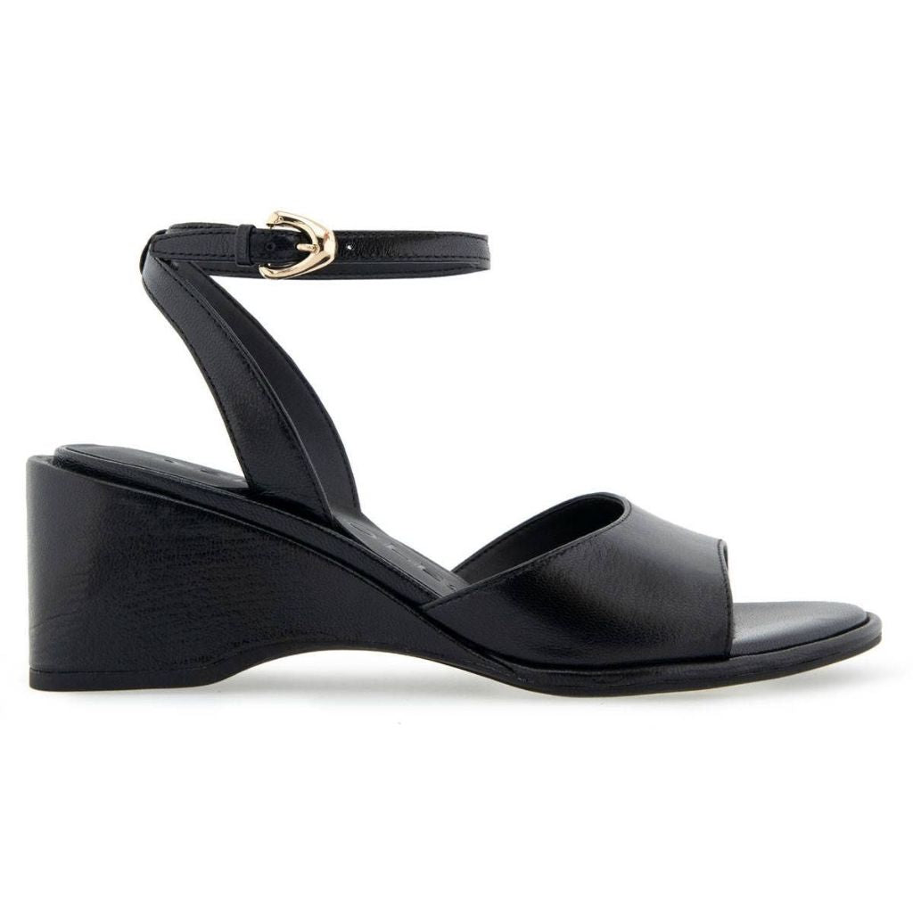 Aerosoles Women's Nixon Buckle Strap Wedge Sandals - Black Leather, Size 5.5