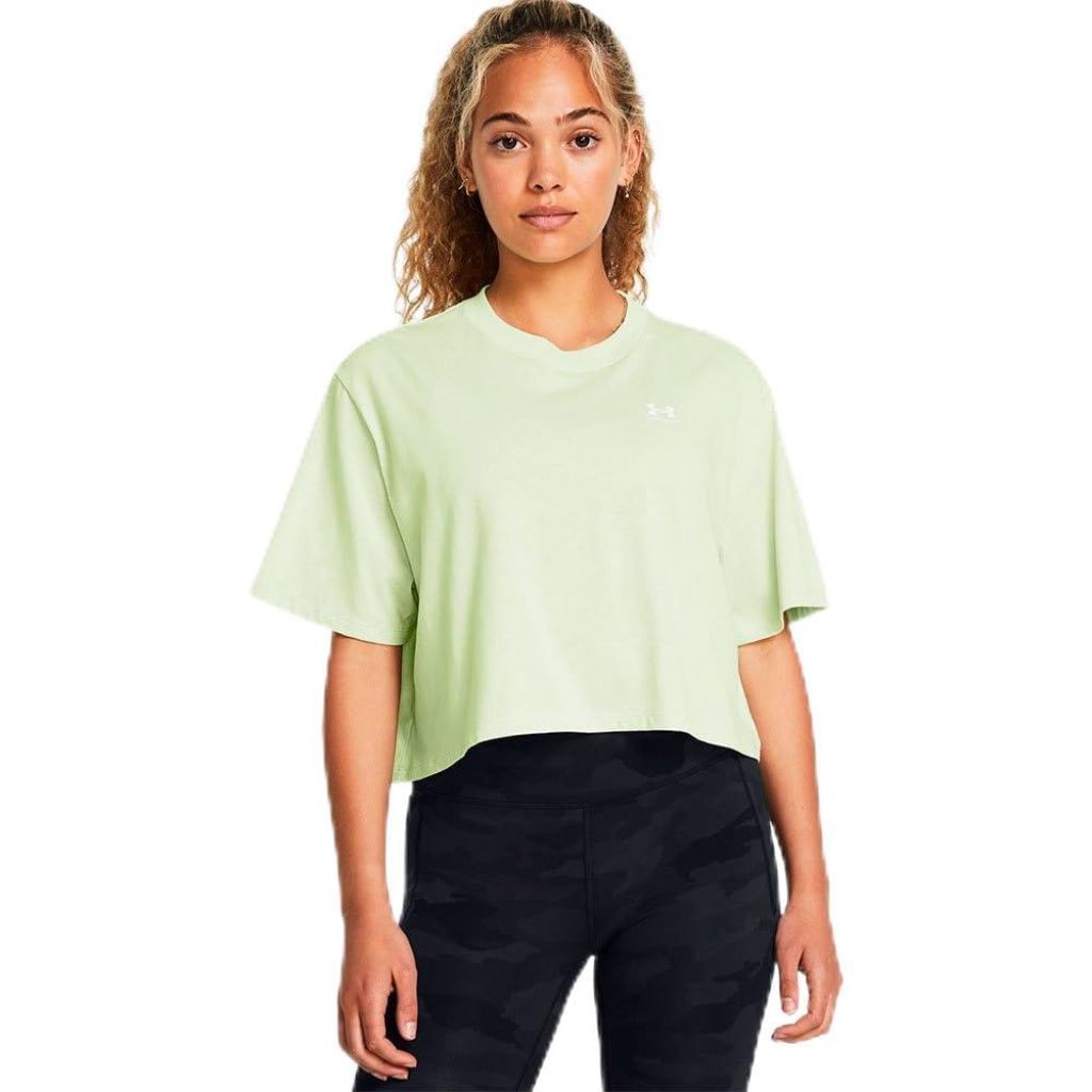 Under Armour Womens Boxy Crop Logo Short Sleeve T Shirt, Retro Green - size M