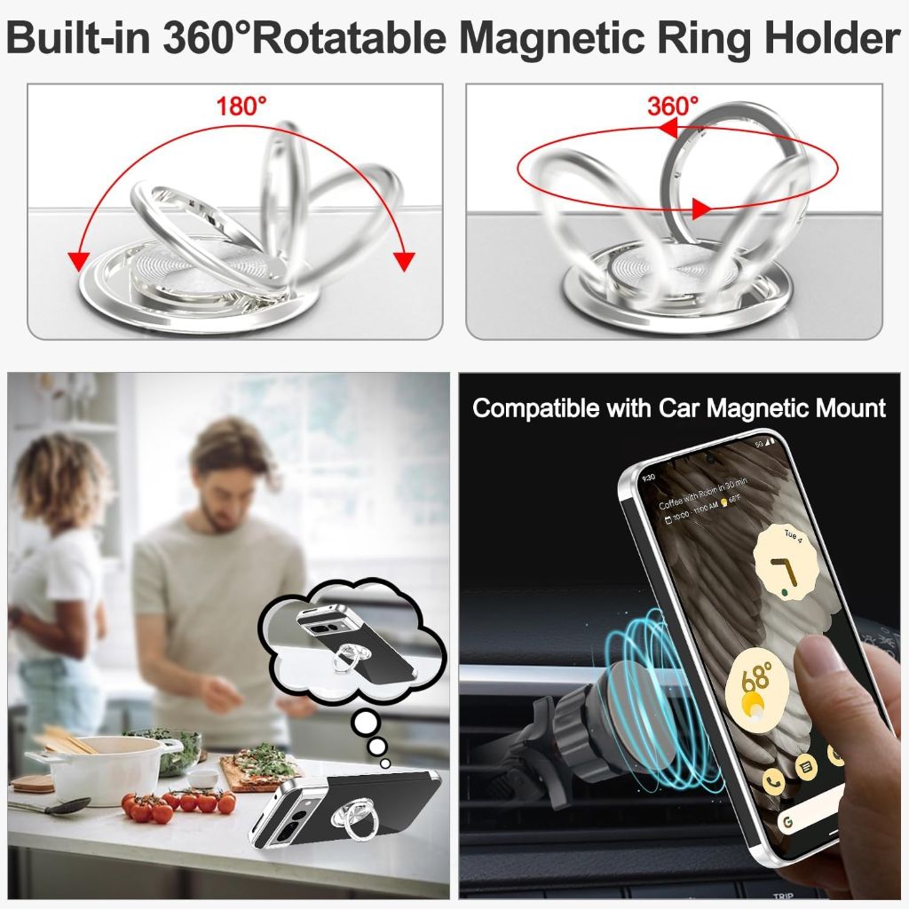 Tnarru Designed for Google Pixel 7 Clear Case with Stand [Magnetic Ring Holder Kickstand] Silver