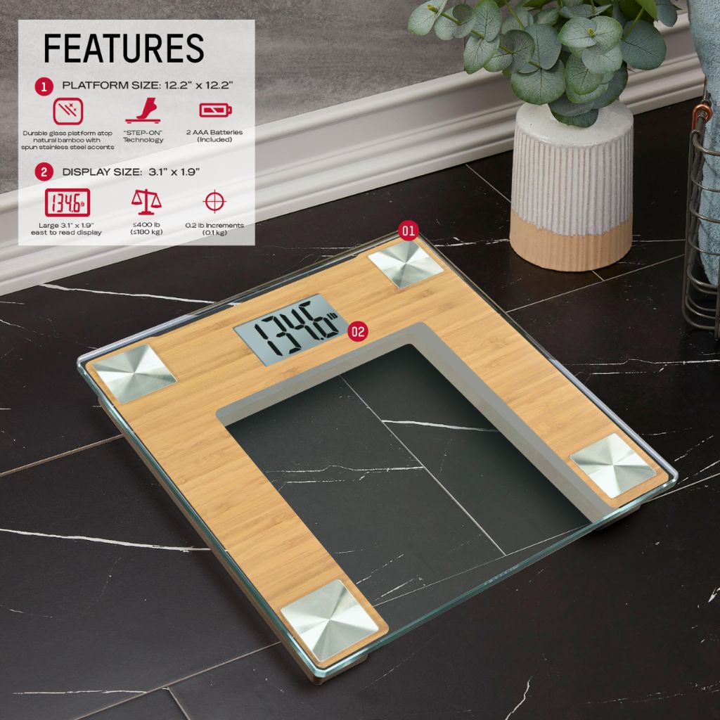 Taylor Digital Bath Scale for Body Weight, Bathroom Scale with Durable Glass Platform, 400 lb Capacity