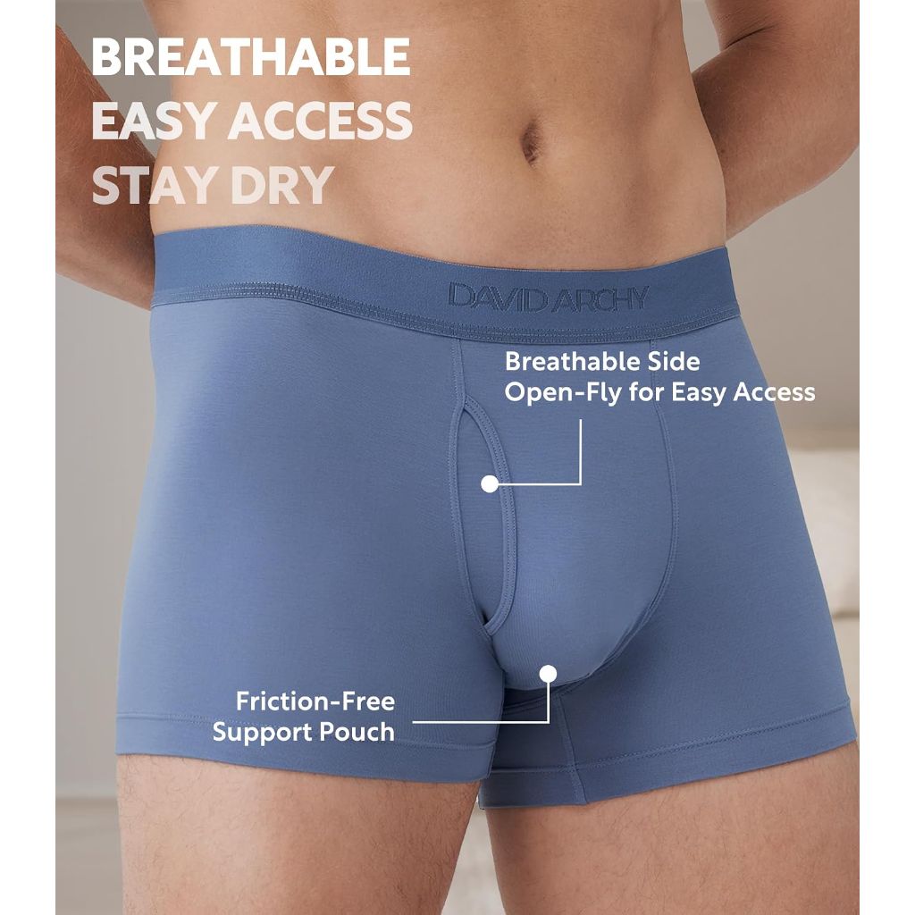 DAVID ARCHY Men's Trunks Underwear Modal Support Pouch with Fly, 4 Pack, XL