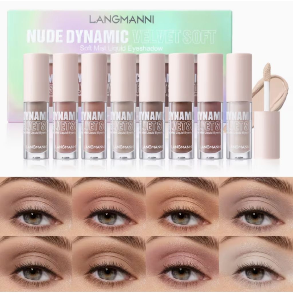 Langmanni Nude Dynamic Velvet Soft Liquid Eyeshadow - 8 Mini Tubes
