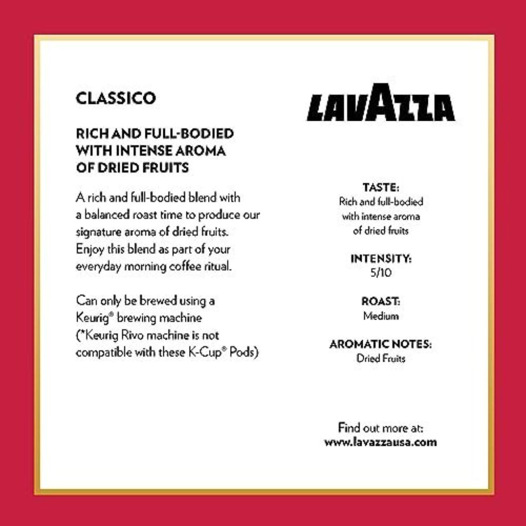 Lavazza Dolcevita Classico Medium Roast  Single-Serve Keurig K-Cup Coffee Pods Medium Roast, 88ct