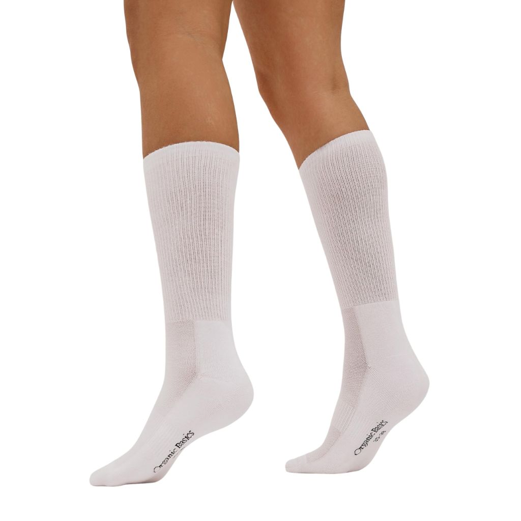 Organic Basics Unisex Core Tennis Crew Socks 3-pack, White, 10-12