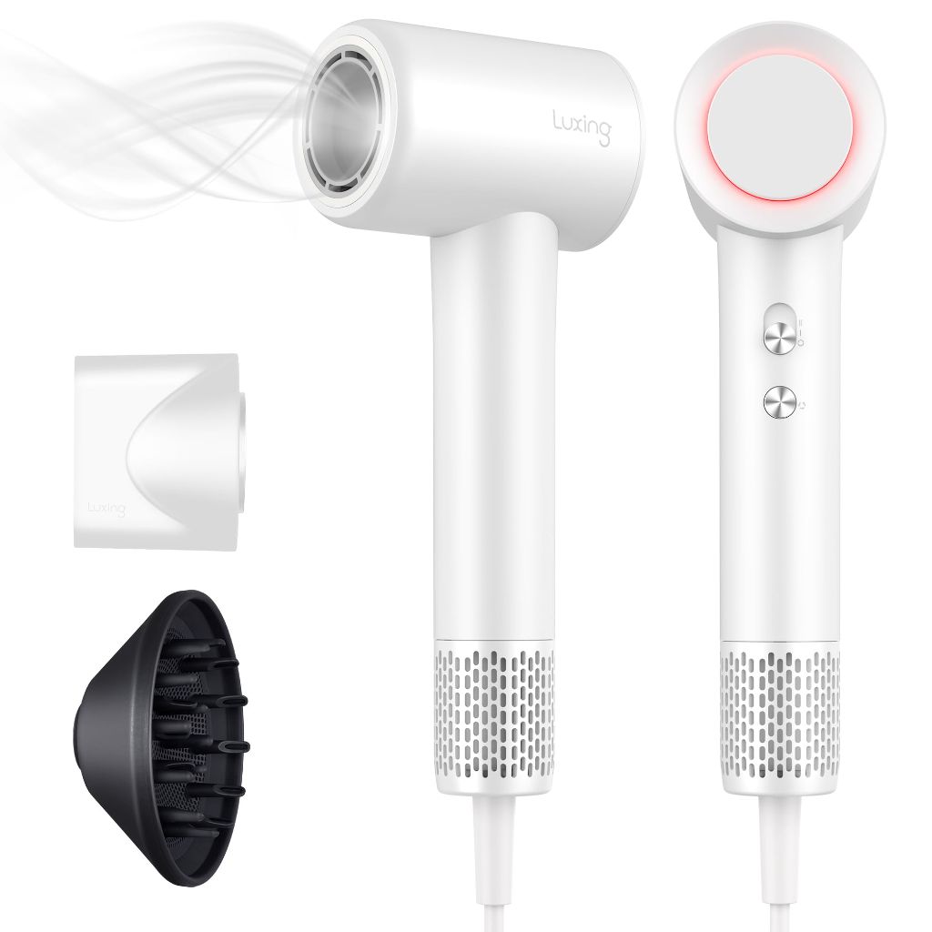 Luxing - Hair Dryer, TurboLux Ionic 200 Million Negative Ions 1500W Fast Drying Lightweight, (Pearl White)