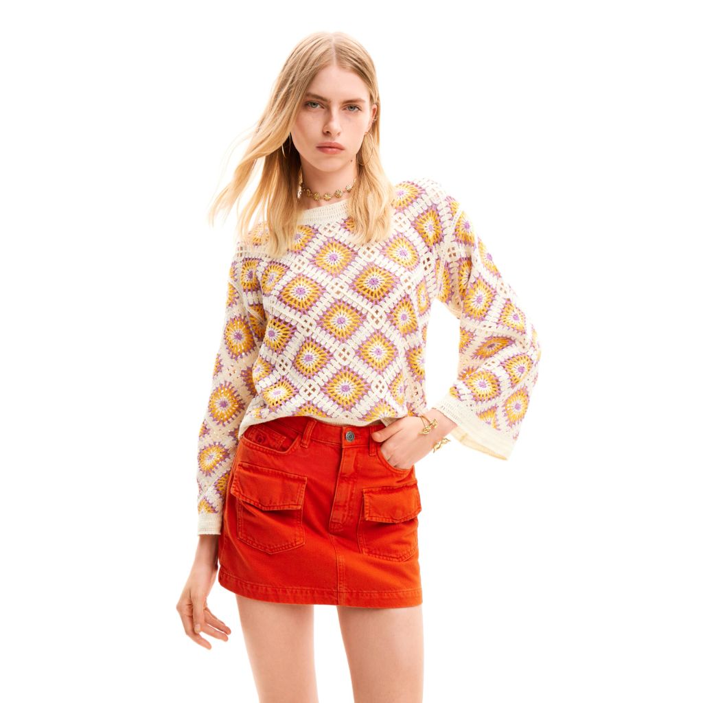 Desigual FAL_Lecce Denim Skirt , Red-Orange, SZ M