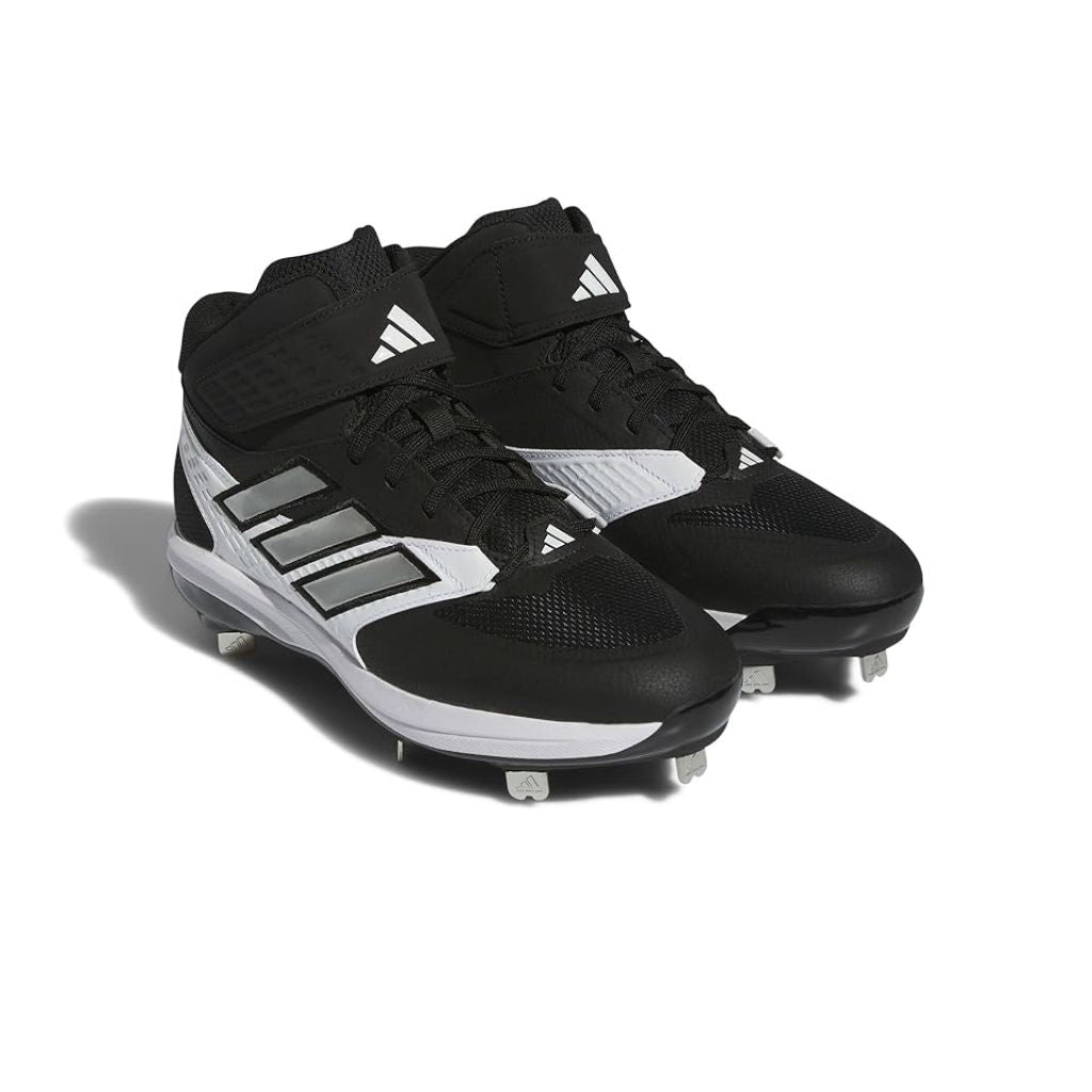 adidas Men's Icon 8 Mid Baseball Cleats - Core Black/Silver Metallic/White, Size 12.5
