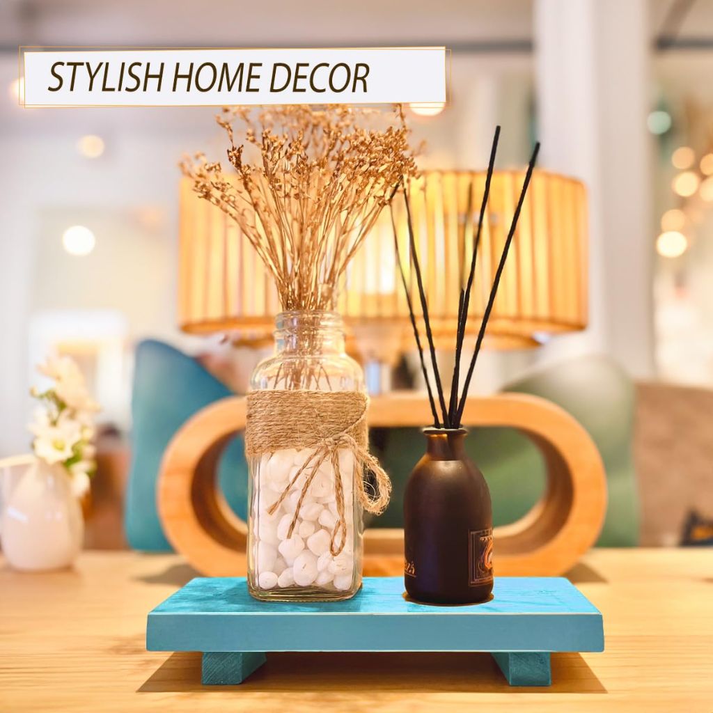 HNQCPCVU Wood Riser, Pedestal Stand, Charming Risers for Decor (8.58 x 3.54 x 1.38 in - Blue)