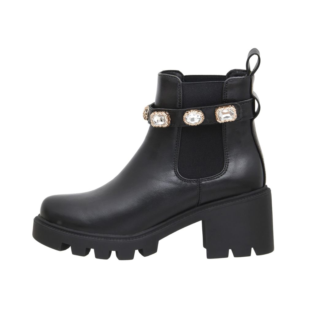 SZ 11M, CUSHIONAIRE Women's Julie chelsea boot with Jeweled strap +Memory Foam | Black