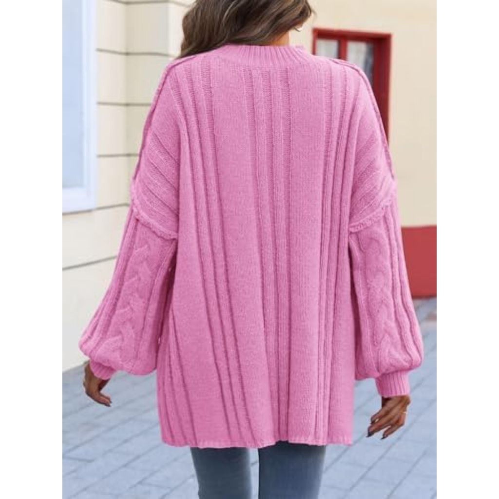 Saodimallsu Womens Oversized Sweaters Chunky Cable Knit Crew Neck Casual Long Lantern Sleeve Fall Tunic Sweater Tops