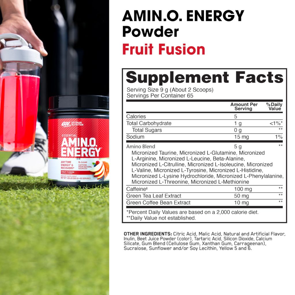 Optimum Nutrition Amino Energy - Pre Workout with Green Tea, BCAA, Amino Acids, Fruit Fusion, 20.60z