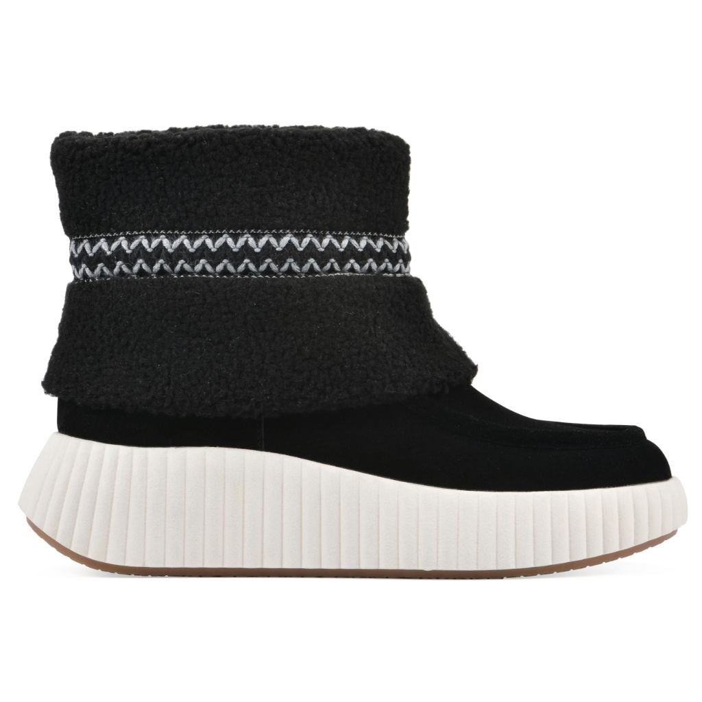 WHITE MOUNTAIN Women's Digital Platform Faux Fur Bootie, Black/Suede - size 8