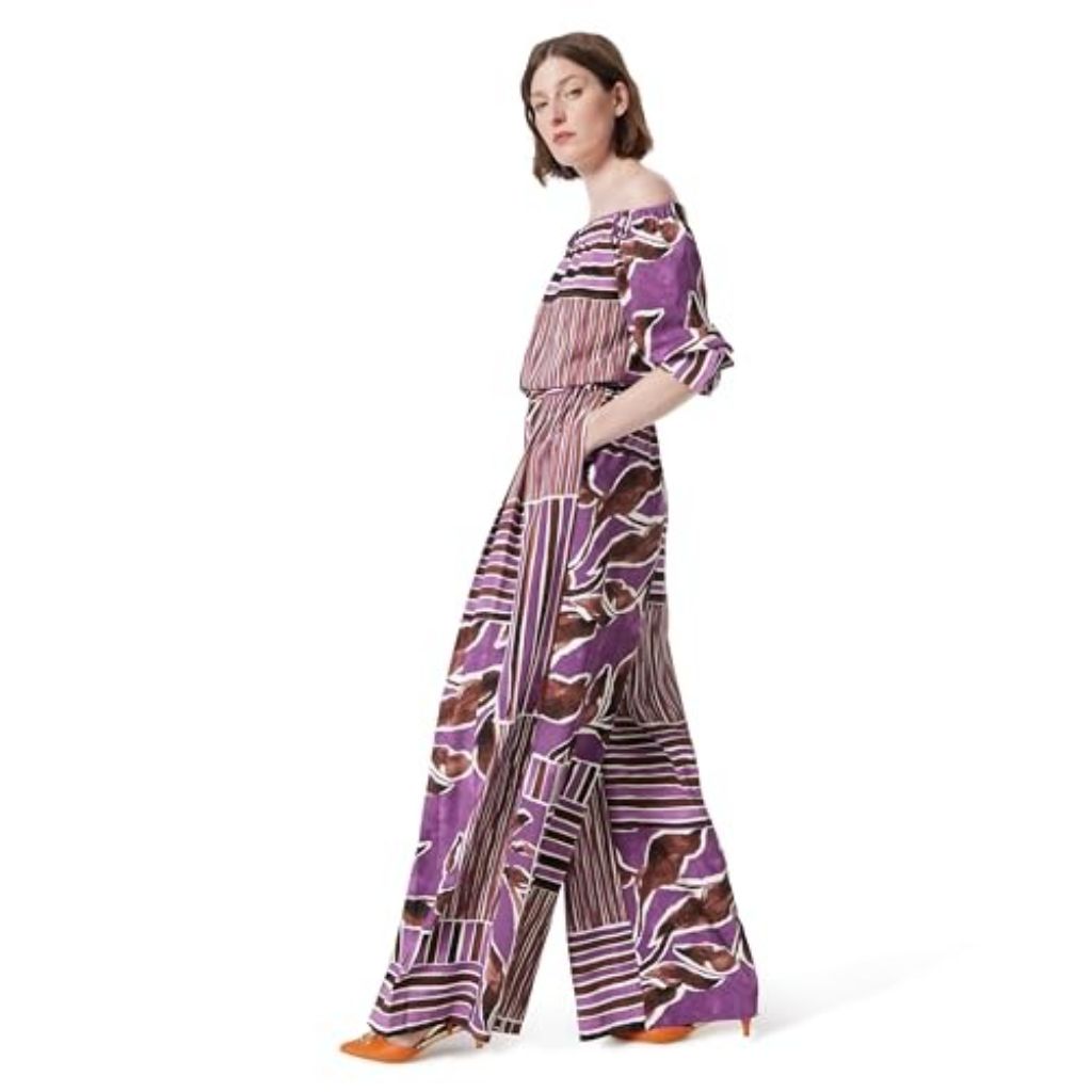 DO by Dee Ocleppo Women's 3/4 Sleeve Jumpsuit Violet/Brown, SZ M