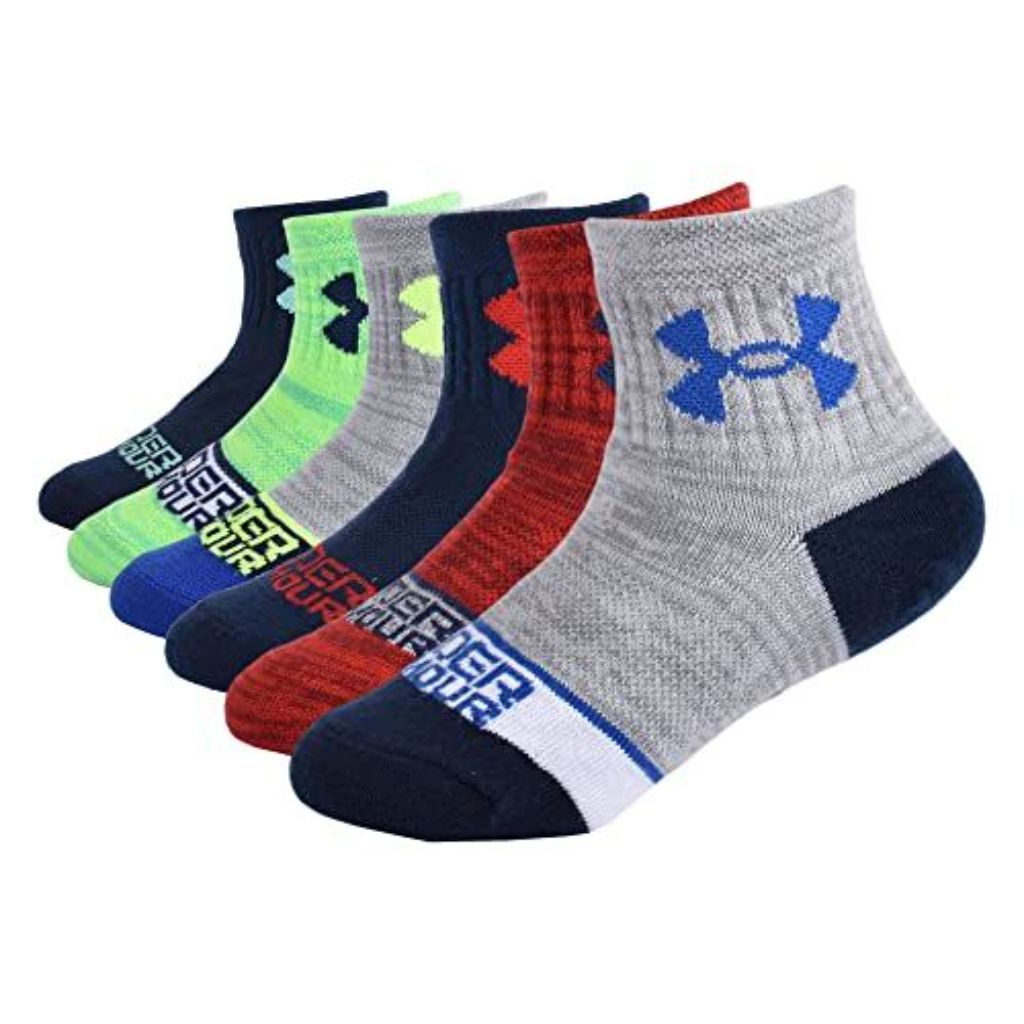 Under Armour Boys' Multi Pack Quarter Socks - Color Block, Size 4-6 (6 Pair)
