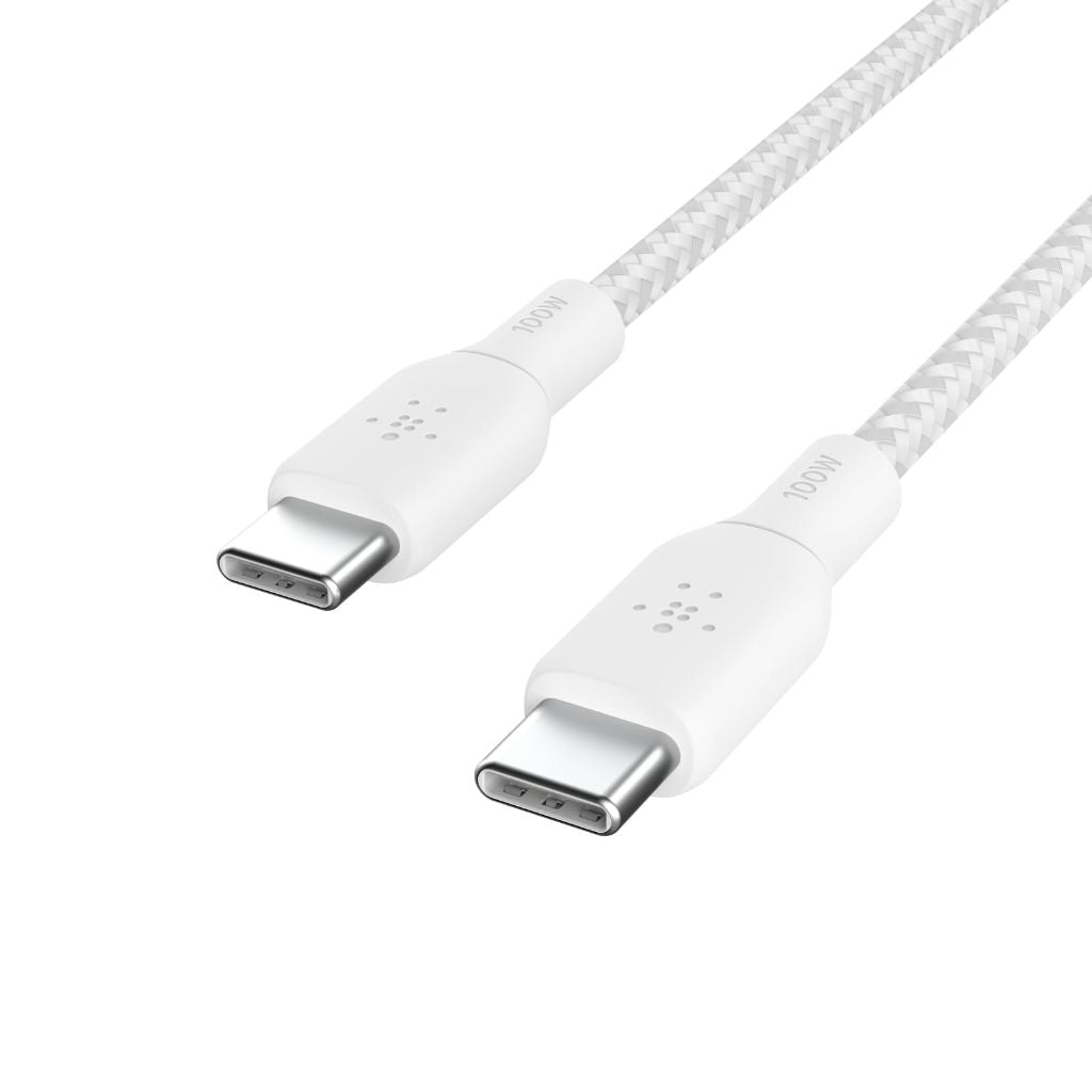 Belkin USB C to USB C Cable, 9.9ft, 100W - Soft, Braided - White