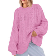 Saodimallsu Womens Oversized Sweaters Chunky Cable Knit Crew Neck Casual Long Lantern Sleeve Fall Tunic Sweater Tops