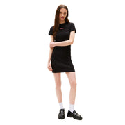 Tommy Jeans Women's Short Sleeve Ribbed Mini Dress with Logo Detail, Black
