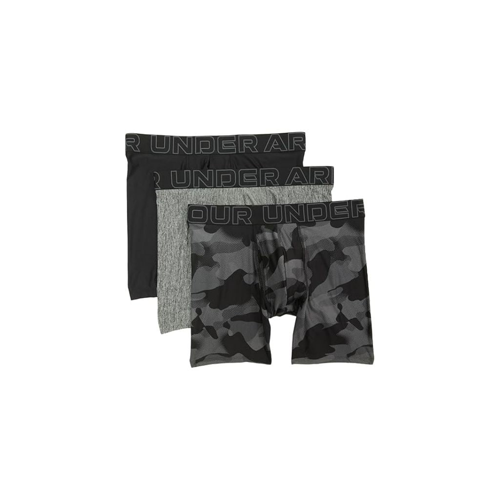 Men's Under Armour 3-pack Performance Tech Printed 6-in. Boxer Briefs, Size: XXL, Black