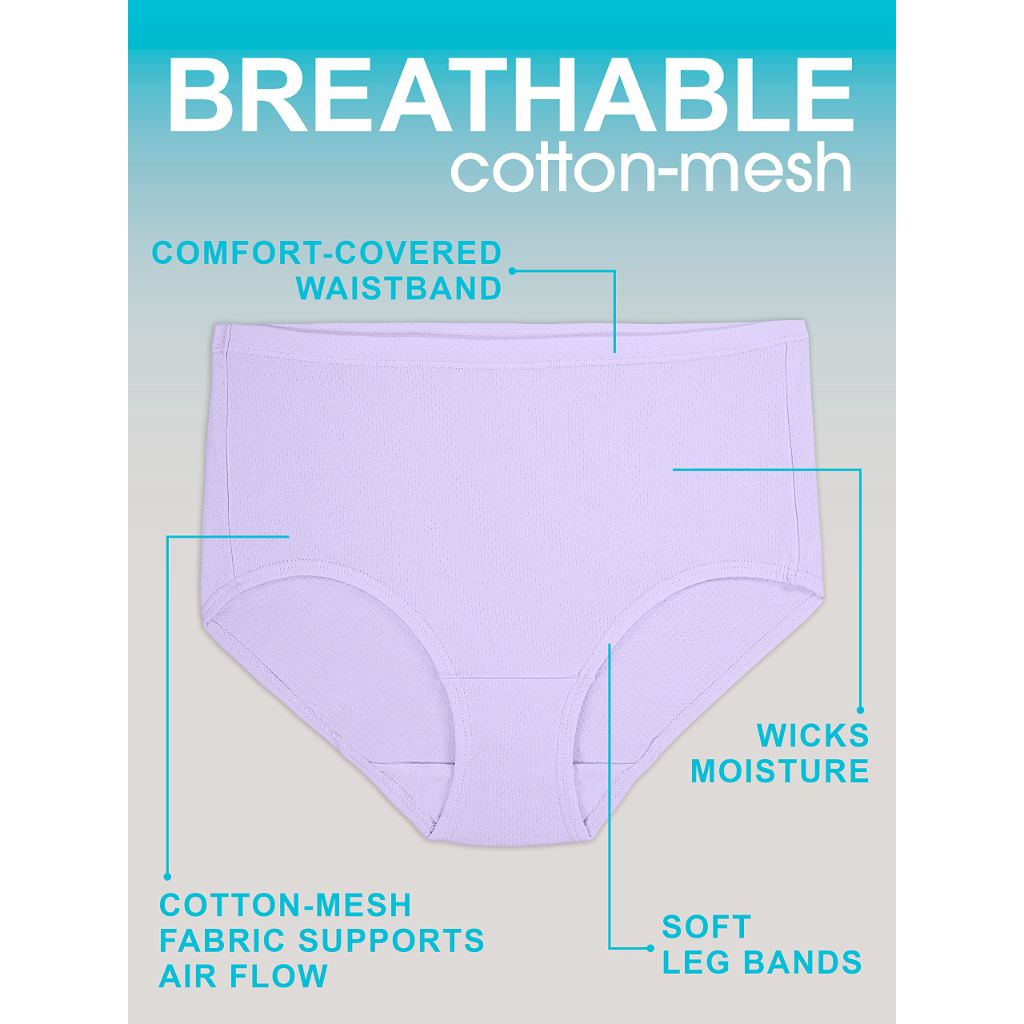 Fruit Of The Loom Womens Breathable Underwear- Brief - 6 Pack - Colors May Vary, 7 US
