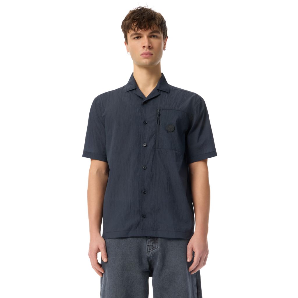 Cross-eyed Moose Men's Rave Button Down Camp Shirt (Dark Blue) XL