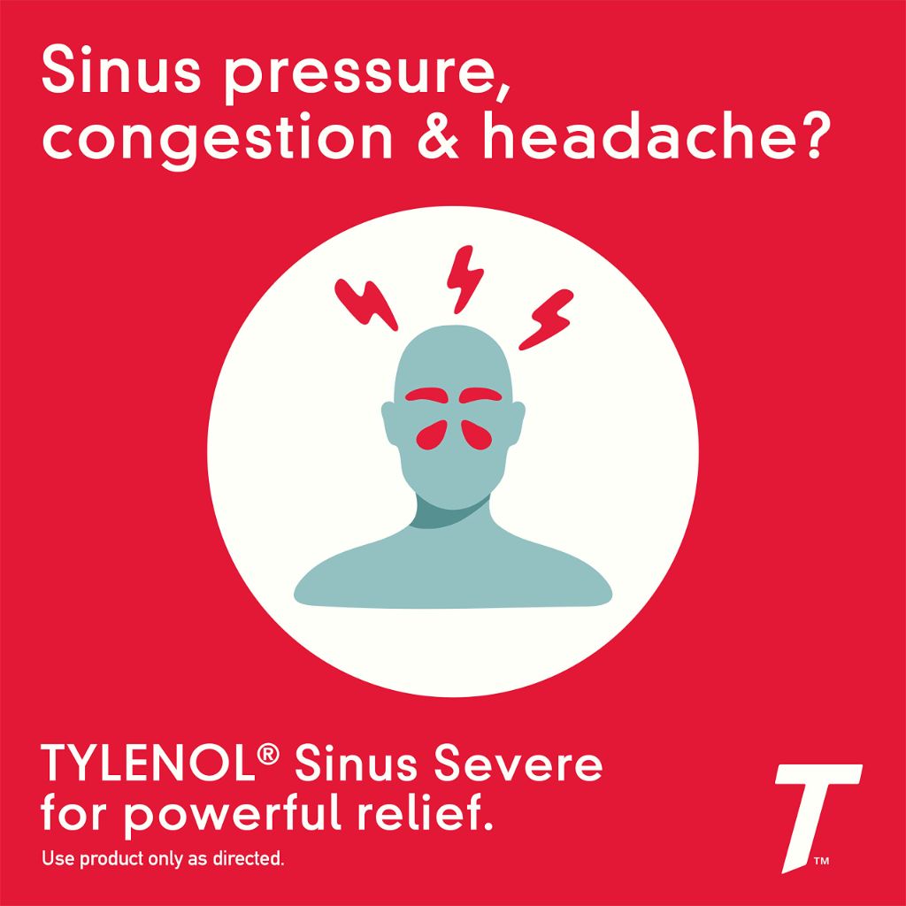 Tylenol Sinus Severe Daytime Caplets with Acetaminophen 325mg, Guaifenesin 200mg & Phenylephrine HCl 5mg, Non-Drowsy Pain Reliever, Expectorant & Nasal Decongestant, 50 Travel Packs of 2 ct