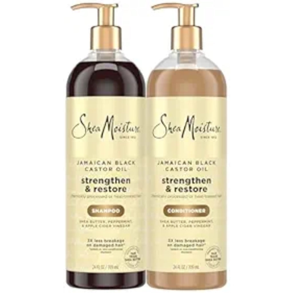 SheaMoisture Strengthen & Restore Shampoo and Conditioner Bundle Jamaican Black Castor Oil 2 Pack to Cleanse & Nourish Dry, Damaged Hair, 24 oz