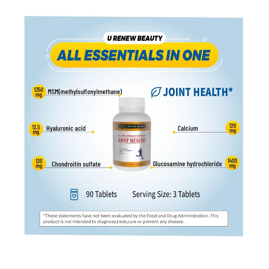 URENEWBEAUTY Glucosamine Chondroitin Supplement, 1400mg per Serving, 90 Tablets