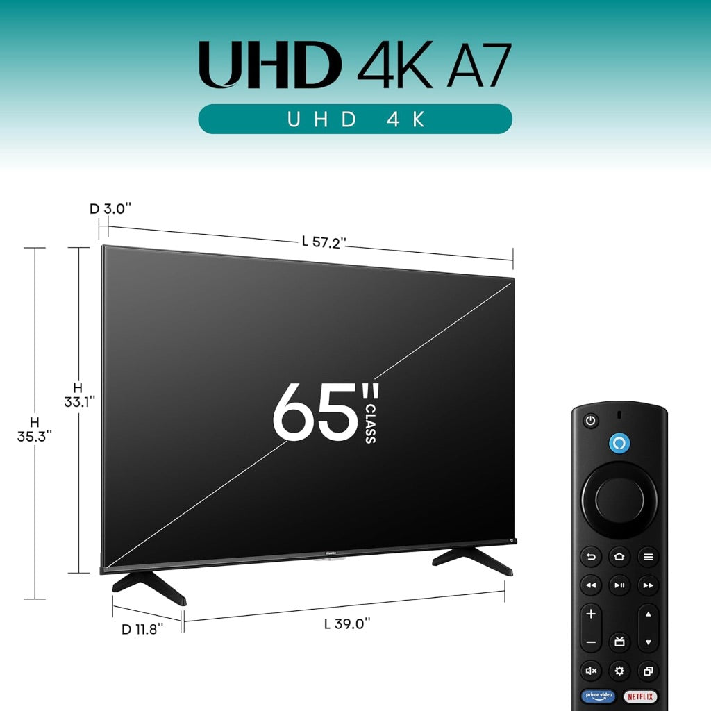 Hisense 65" Class A7 Series (65A7NF,2025 Model) 4K UHD Smart Fire TV, Voice Remote with Alexa, Wide Color Gamut, HDR10+, Dolby Vision, Dolby Atmos, Game Mode, ALLM, Stream Live TV Without Cable